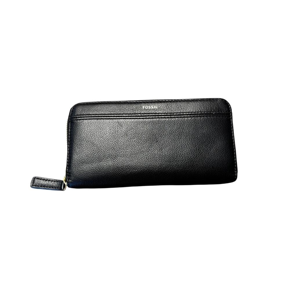 Fossil Women's Zip Wallet Clutch Black Faux Leather